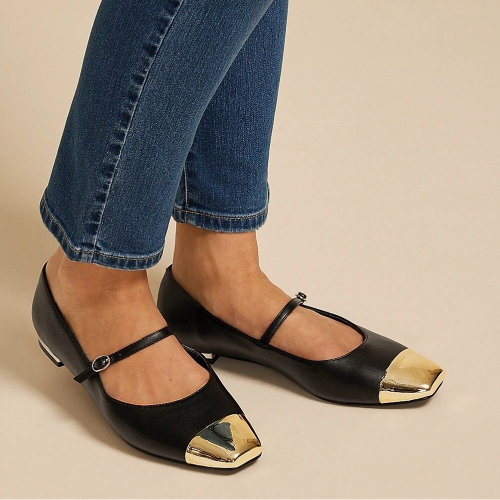 NWT SZ 7 SuperCush Gold Cap Toe Mary Jane Ballet Flats